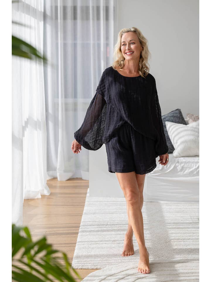 Kosa Reversible Linen Top - Midnight for wholesale on Faire2