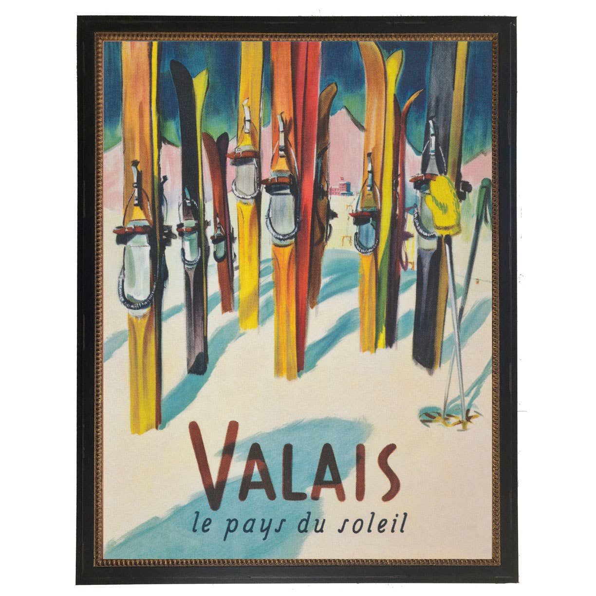 Antique Curiosities Inc - Vente Affiche d'art - Poster de ski vintage du Valais encadré0