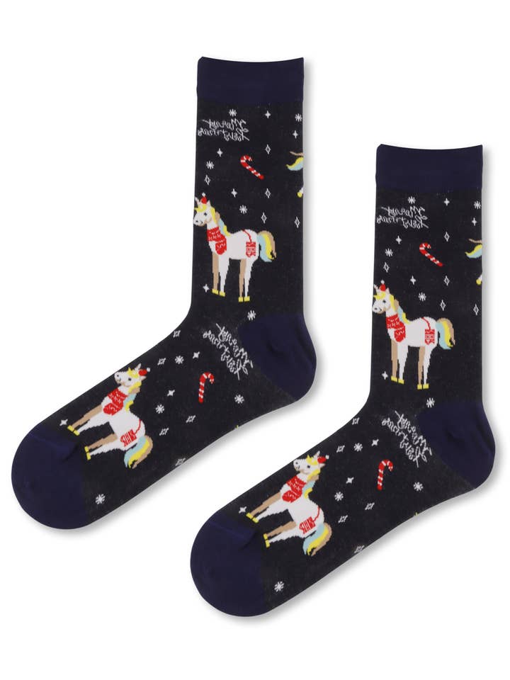 Ninety five thousand nine hundred forty seven Fantasy Christmas Unicorn Socks 🦄🎄✨ for wholesale on Faire0