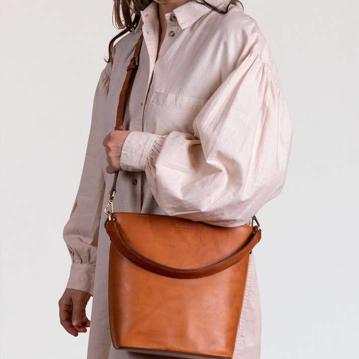 O My Bag – Großhandel Schultertasche – Damen – Bobbi Bucket Bag Maxi - Cognac Klassisches Leder8