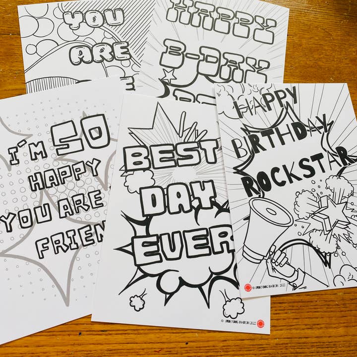 UNDERDOG NATION – Engroshandel Fødselsdagskort – Farve et kort - børns farve lykønskningskort