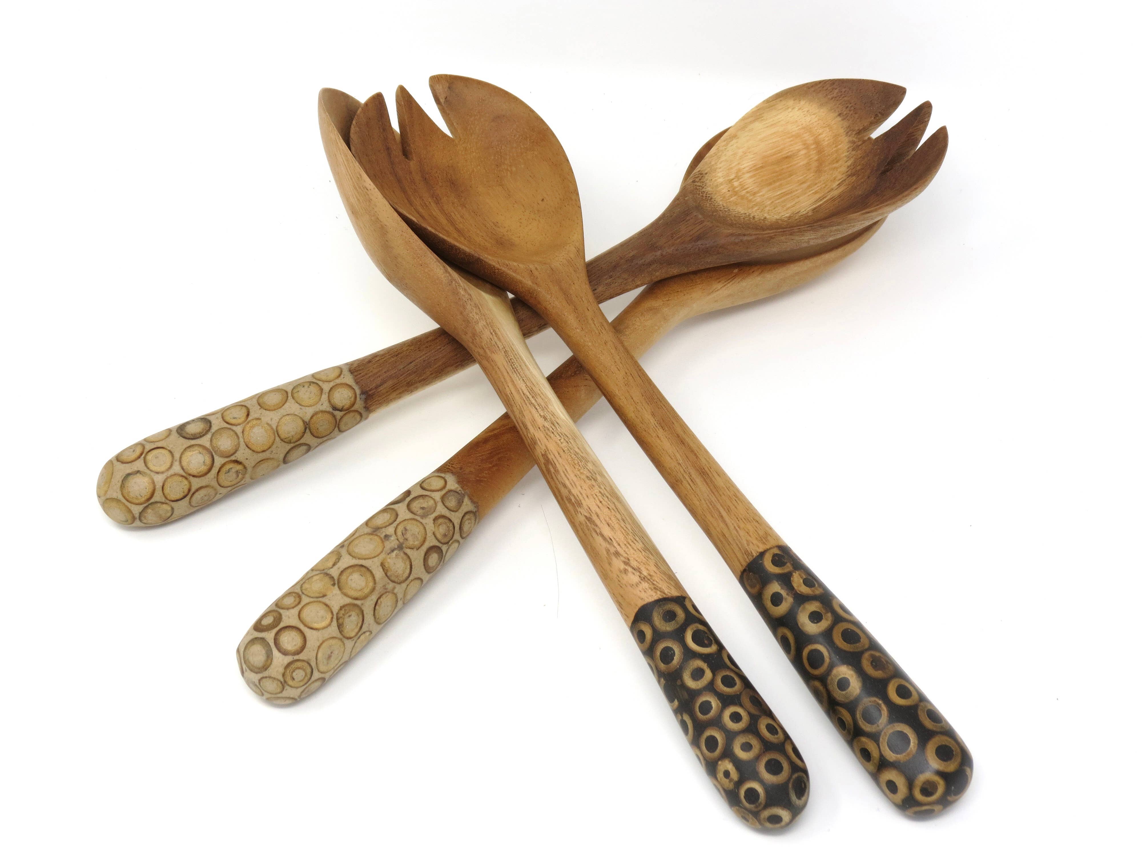 Fair Together - Vendita all'ingrosso Set di posate assortite - Cucchiai per insalata con intarsi in bambù, noce di cocco o cannella9