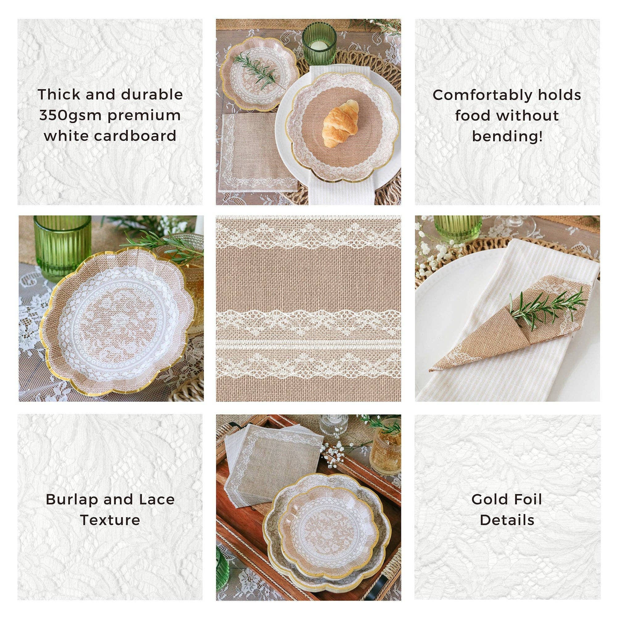 Kate Aspen - Wholesale Disposable Tableware Pack - Burlap and Lace 62 pcs Tableware Set4