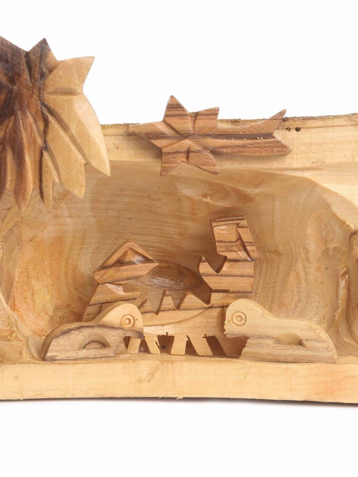 Olive Wood Nativity Scene_ Carved Grotto for wholesale by Holyland Artisans