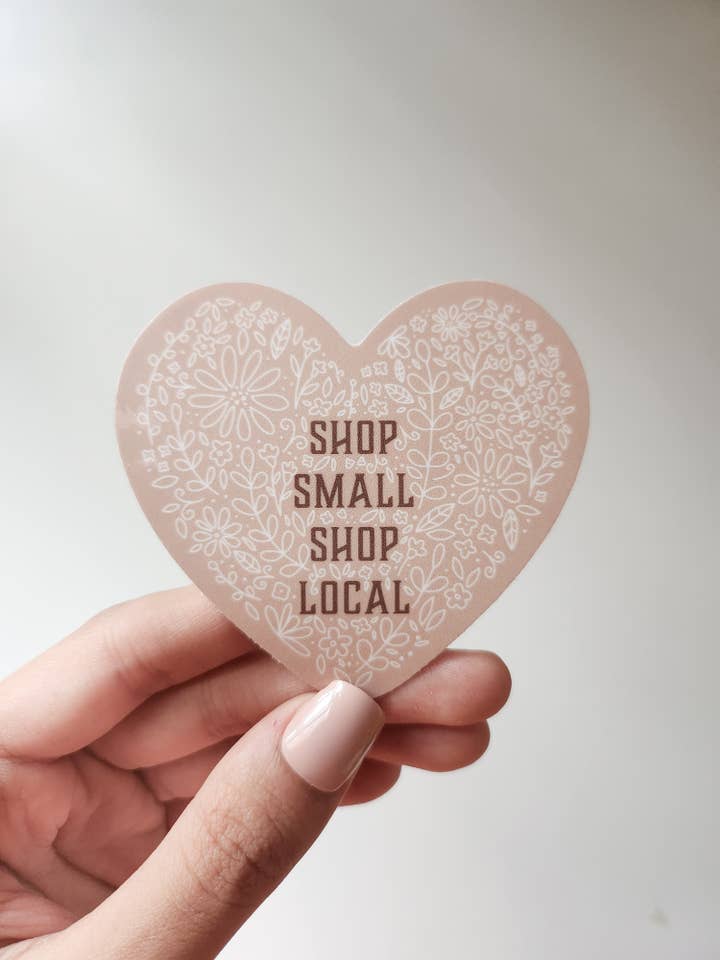 Autocollant Shop Small Shop Local, 3 x 3 po | Floral beige pour la vente par The Gold Ink Press