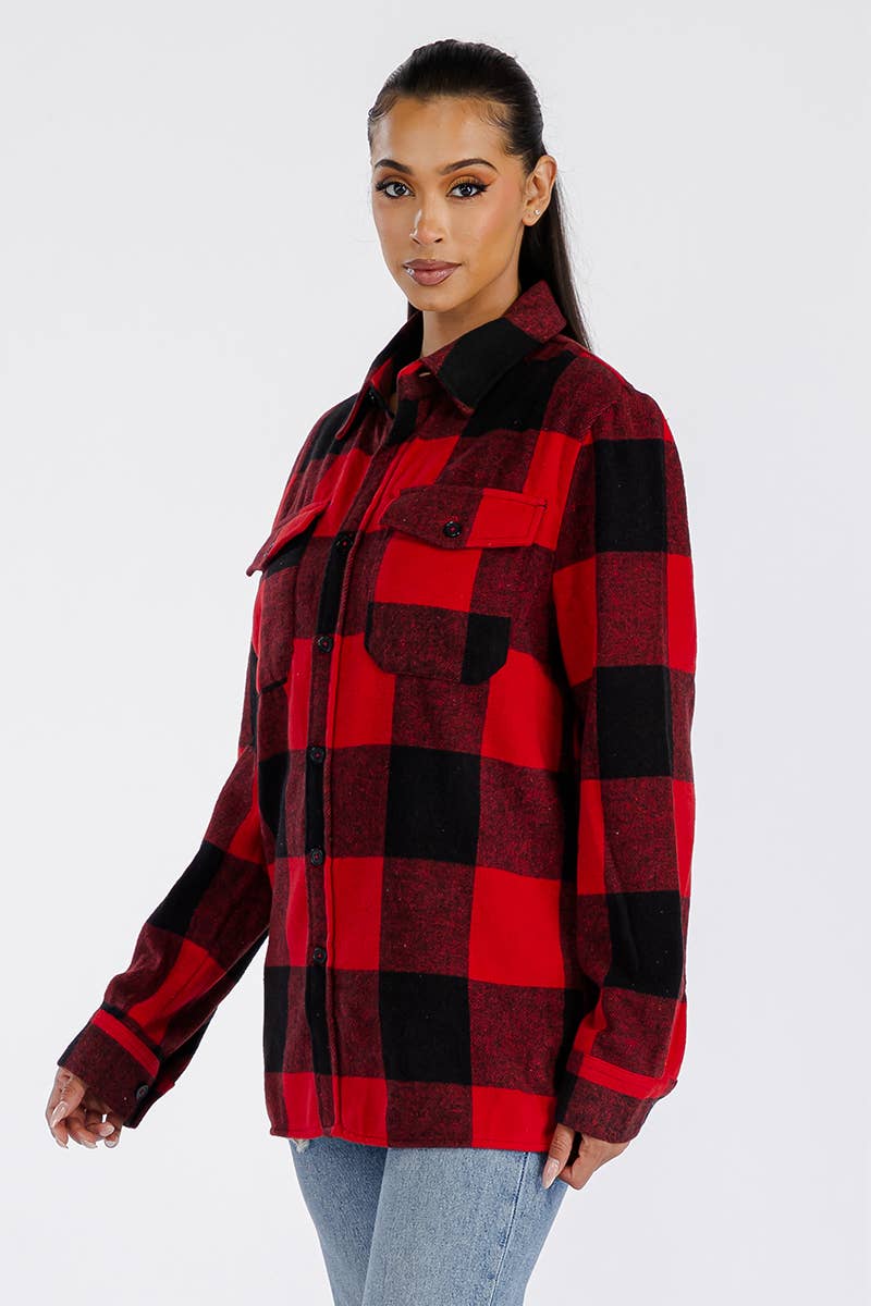 WEIV - Wholesale Shirt Jacket/Shacket - Women's - Boyfriend Oversized Soft Flannel Shacket0