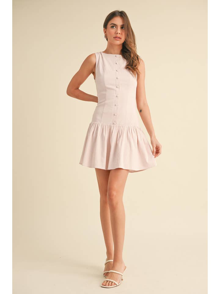 Klesis - Wholesale Dress - Women's - ID9089 STRETCHY LINEN SLEEVELESS DROP WAIST MINI DRESS 17