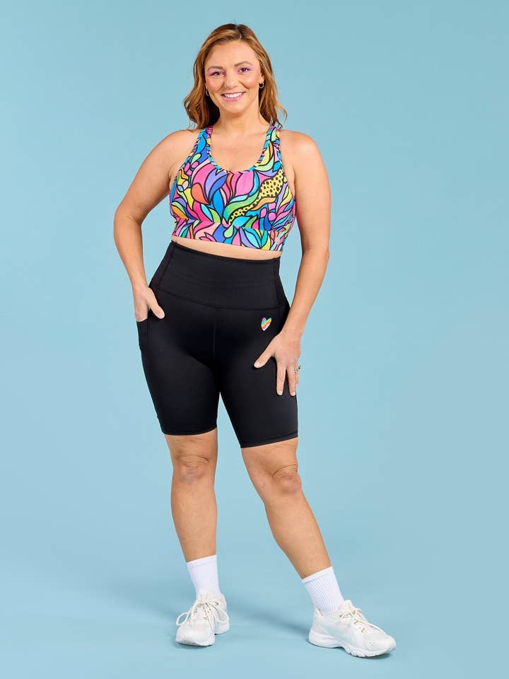 Rainbow at Heart Everyday Black Bike Shorts for wholesale by Mama Movement