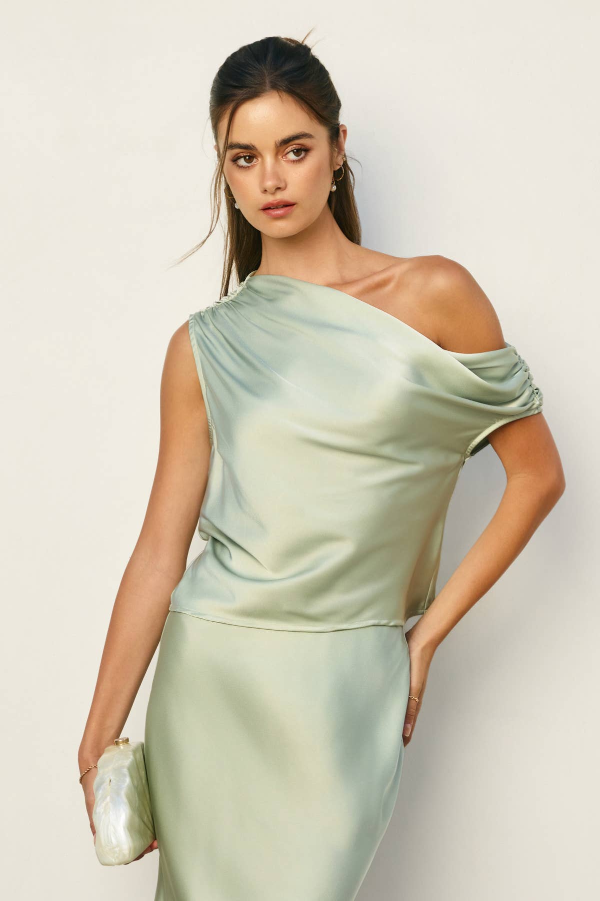 Dress Forum - Wholesale Blouse - Women's - Dull Satin Asymmetrical Shoulder Top23