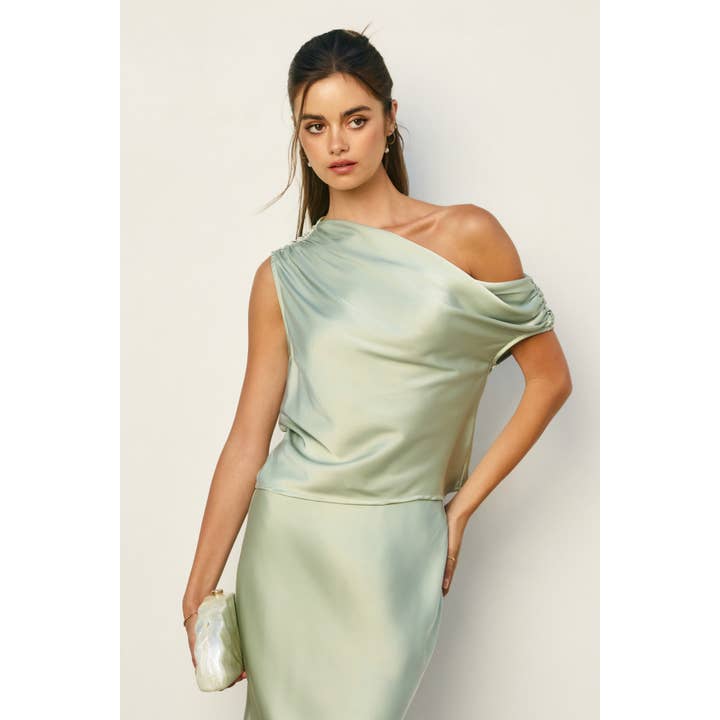 Dress Forum - Wholesale Blouse - Women's - Dull Satin Asymmetrical Shoulder Top23
