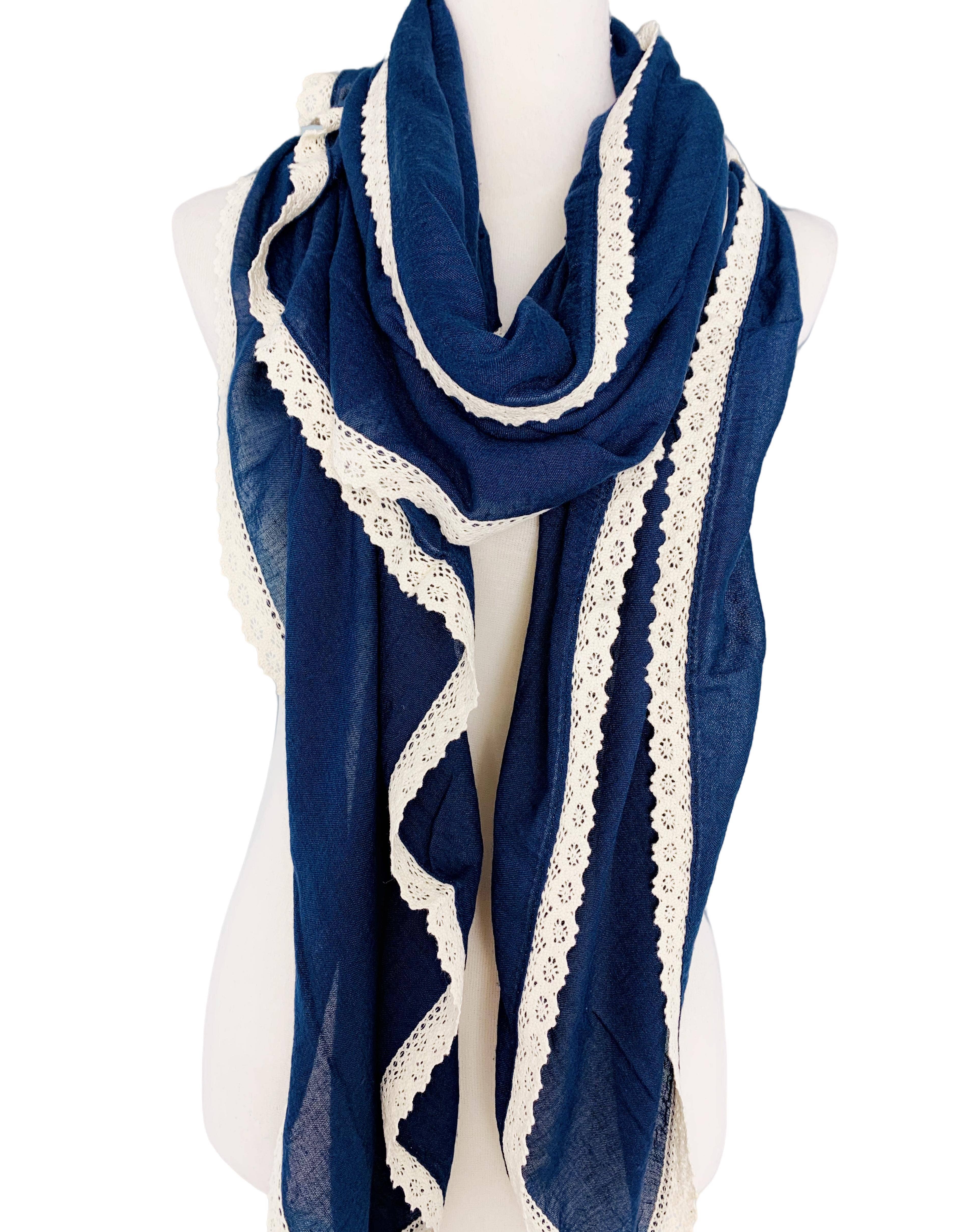 JC Sunny Fashion – wholesale Halsduk - Dam – 12 Färger-Överdimensionerad Lace-Trim Solid Scarf6