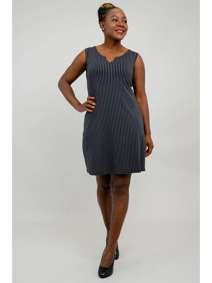 Blue Sky Clothing Co LLC - Vendita all'ingrosso Vestito - Donna - Abito smanicato Maggie, a righe nero/grigio, bambù4