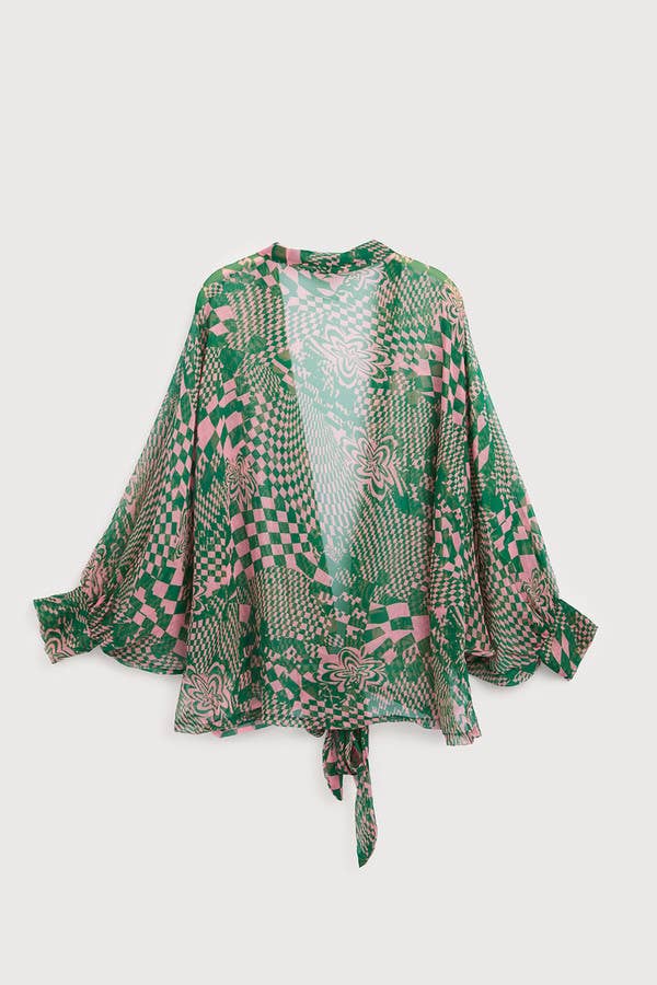 SAACHI - Vente Kimono – femme - Kimono hypnotique à nouer sur le devant2