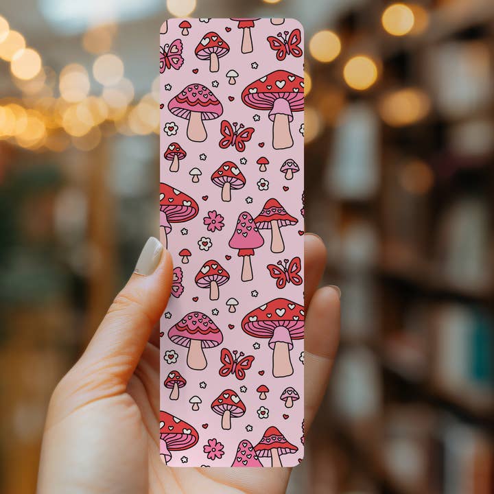 Groovy Valentine Mushrooms Bookmark | Romance Reader for wholesale by Indie Heart Studio