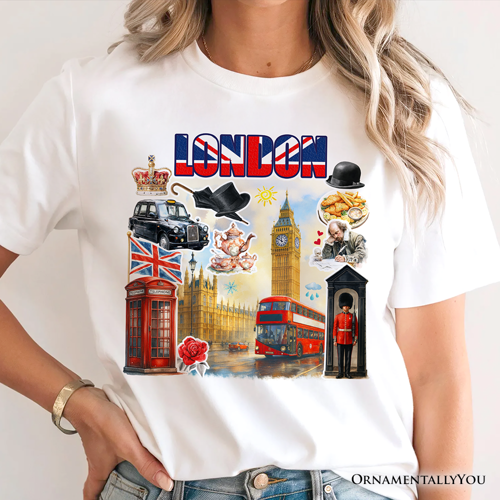 White Classic London Artwork City Full of Landmarks T-Shirt for wholesale on Faire4