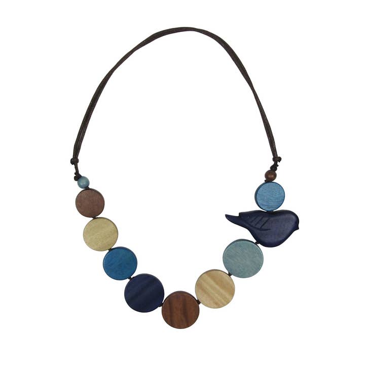 Mavis Blue Bird Holz verstellbare, metallfreie Halskette für den Großhandel von Katie and Company