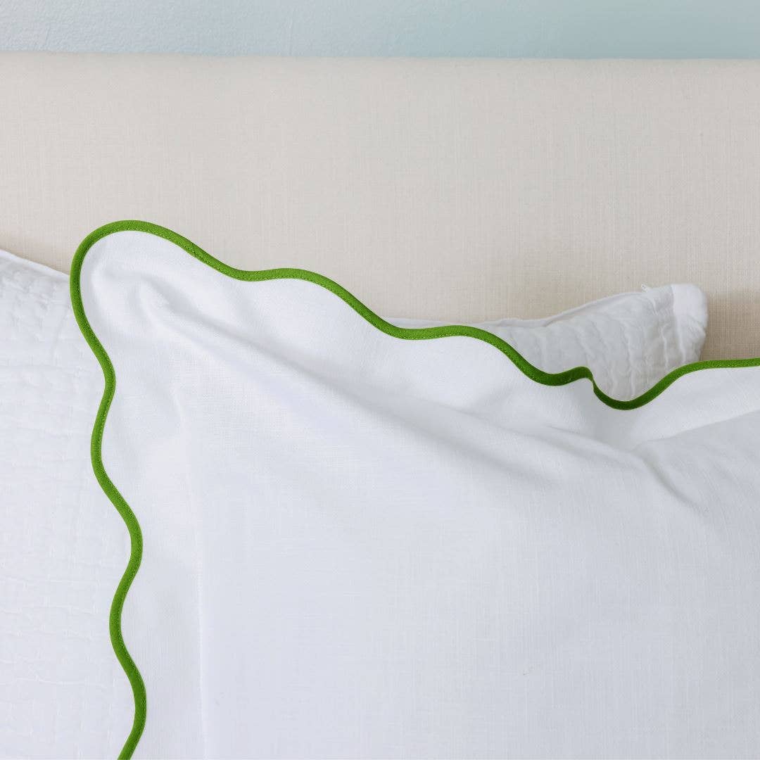 Laura Park Designs - Wholesale Bedding Pillowcase/Sham - Scalloped Sham, Green / White4