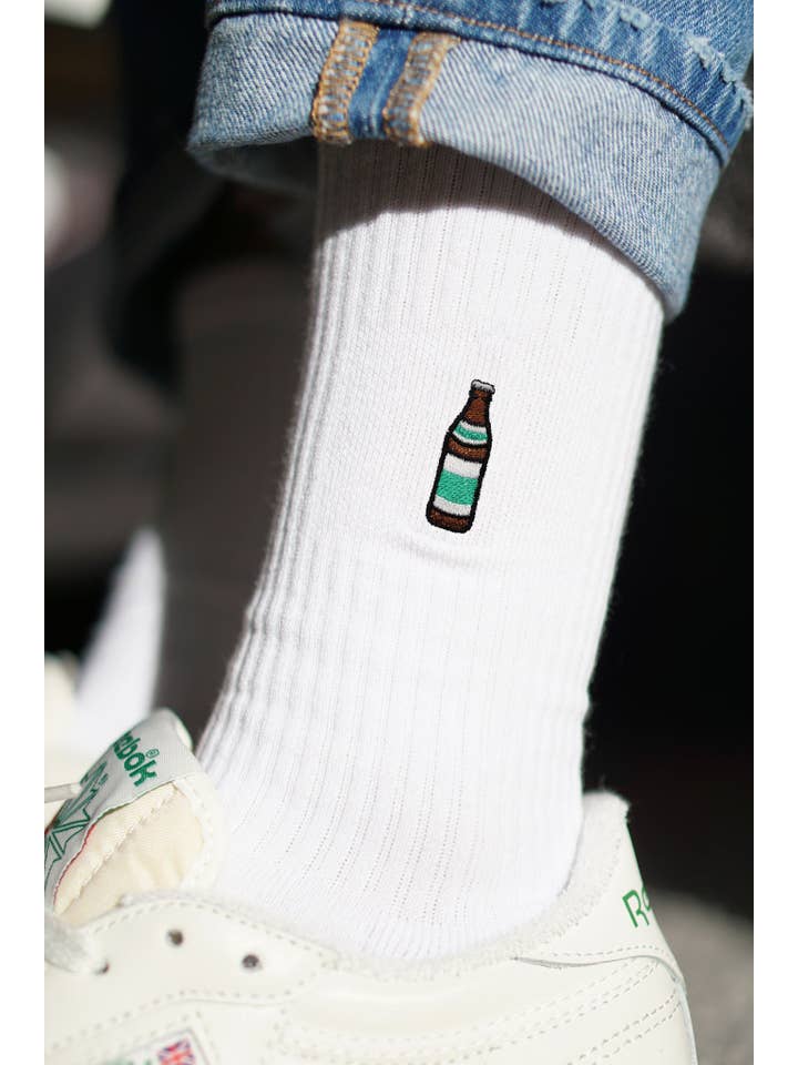 white Light | Embroidered organic cotton socks for wholesale on Faire