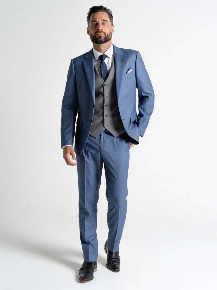 Charlie - Max Blue Blazer With Grey Waistcoat for wholesale by V2 classic