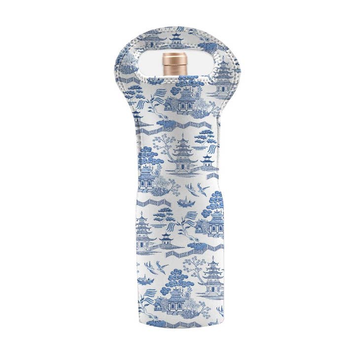 Neoprene Wine Tote - Chinoiserie for wholesale by Peachy Pendants
