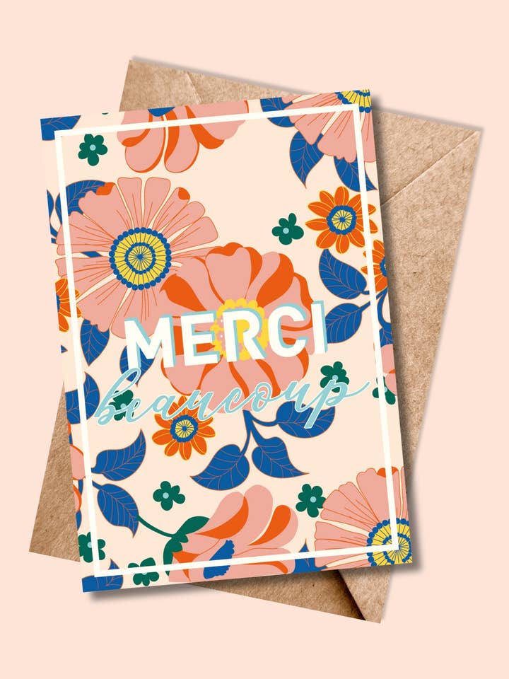 Carte de Voeux MERCI BEAUCOUP Florale pour la vente par Julie Roubergue