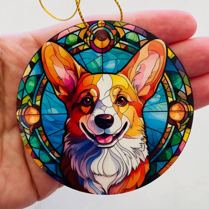 Ornement Faux Vitrail Corgi Gallois de Pembroke, Noël pour la vente par Spellbound Rose Creations