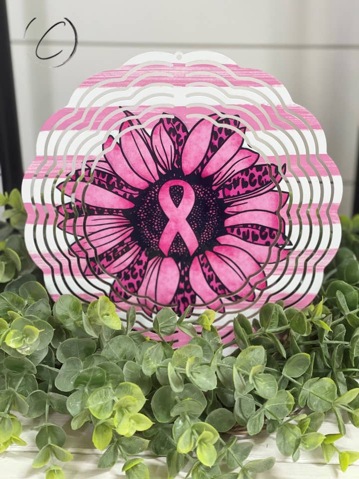 Pink Ribbon Sunflower Wind Spinner for wholesale by CMD Wholesale