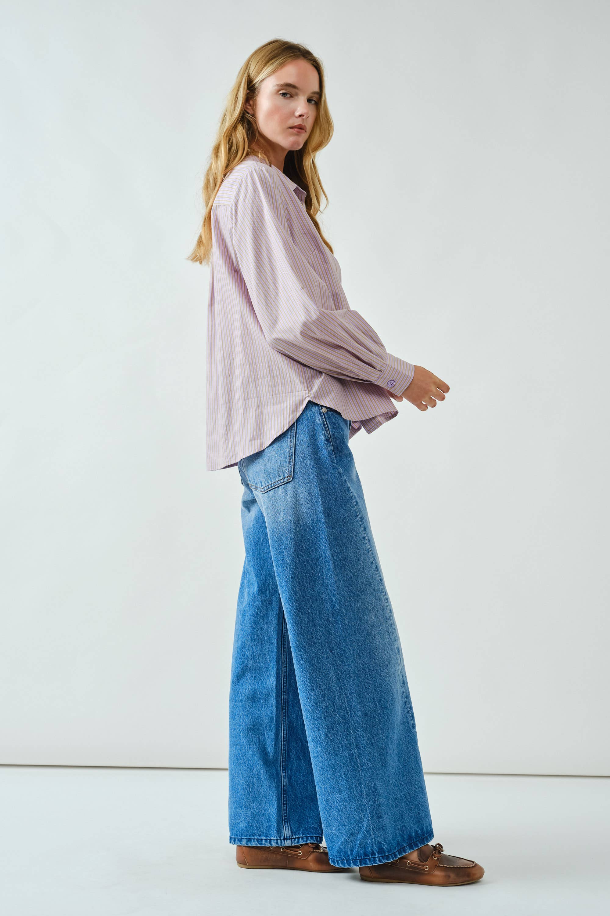 Aaron & Amber - Wholesale Button Down Shirt - Women's - AJT5186 SOFT WASHED STRIPED COTTON SHIRTS20