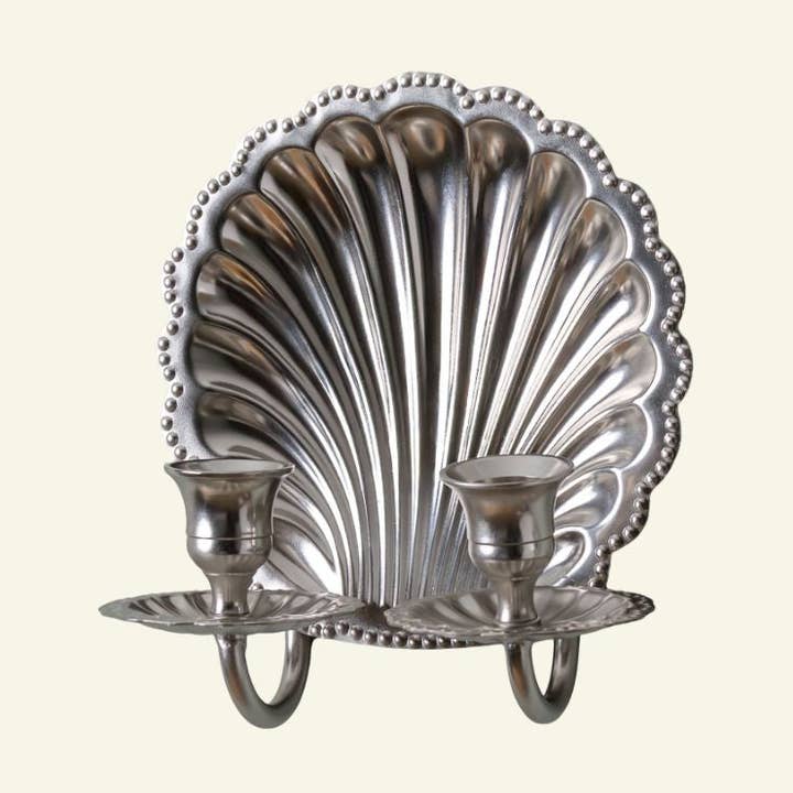 Shell Wall Sconce Double, Polished Chrome for wholesale by Hastshilp