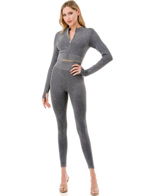MIO WHOLESALE - Wholesale Activewear Set - Women's - JA40MWSET MINERAL WASH ZIP-UP SET8