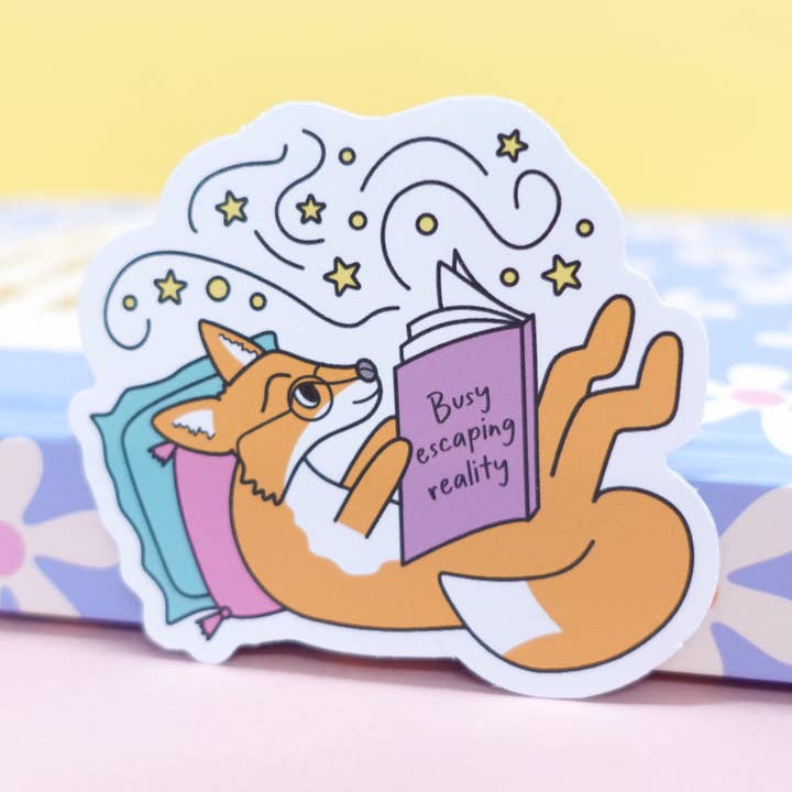 Busy Escaping Reality Bookish Sticker for wholesale by Sunshine Lane