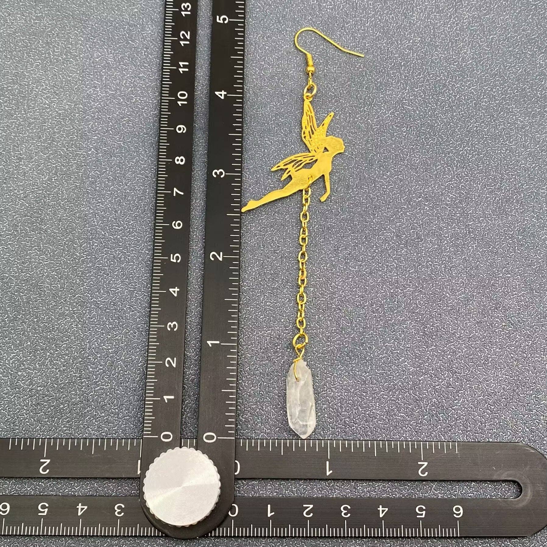 Mio Queena – Brincos de argola por atacado – Brincos Pendurados de Elfo Dourado com Cristal Branco4