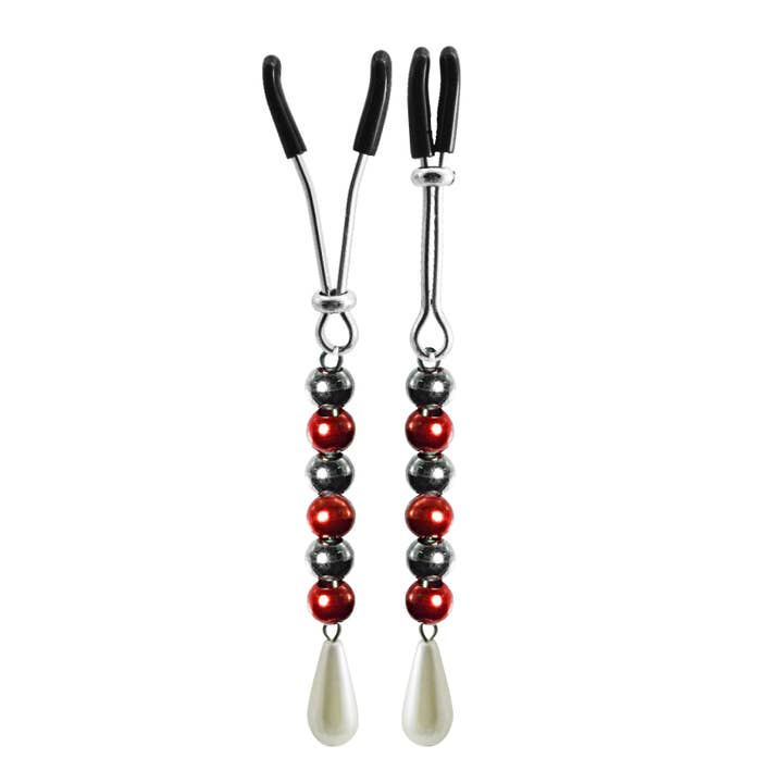Nipple Clamp TweezerWith Anodized Beads Pearl -Blue-Short for wholesale by Bijoux De Nip