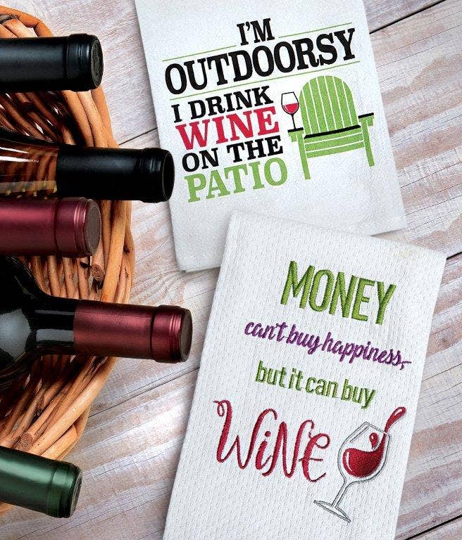 Chris’s Stuff Inc. - Wholesale Tea Towel - Money Can't Buy Happiness Embroidered Kitchen Towel1