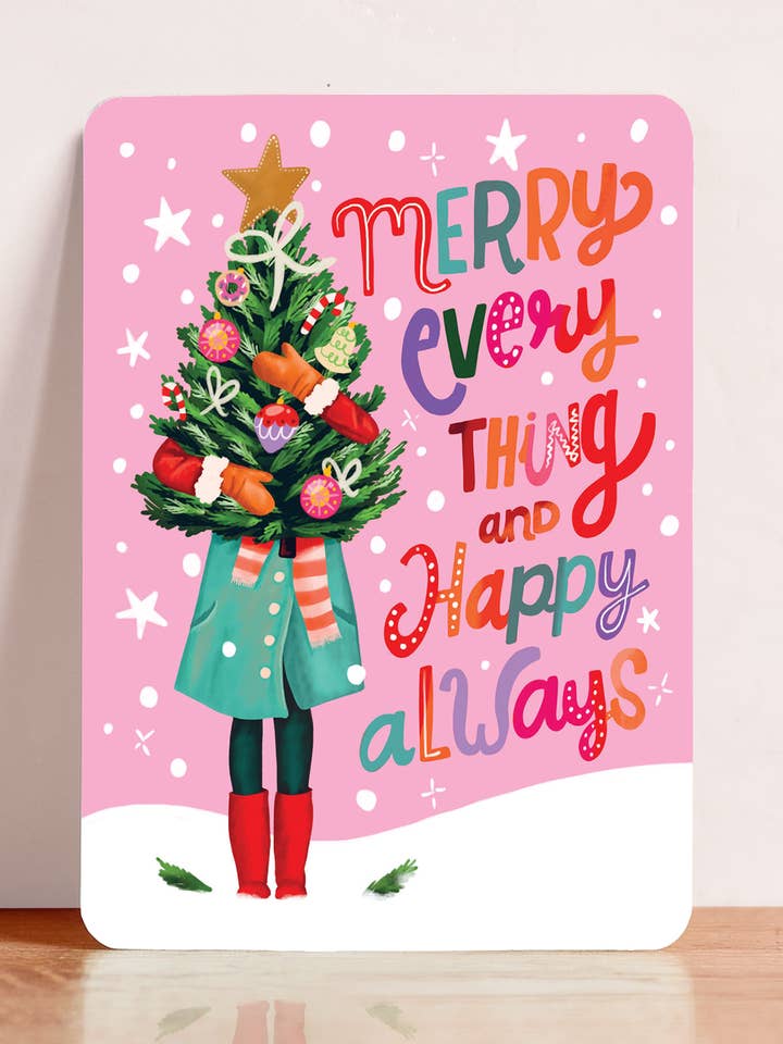 Kaart kerst vrouw met kerstboom feestdagen ansichtkaart voor wholesale door Aniet Illustration