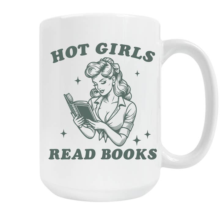 Hot Girls Read Books - 15oz White Coffee Mug for wholesale by KraftyKathyDesignsCo
