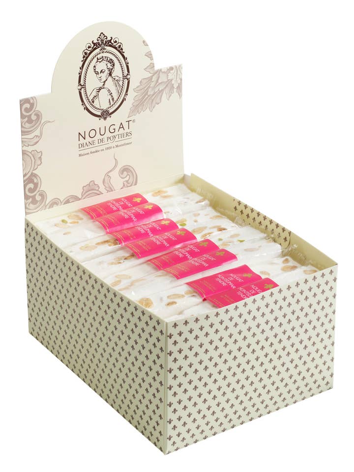 Zarte Montélimar-Nougat-Riegel 50 g im Display für den Großhandel von Nougat Diane De Poytiers