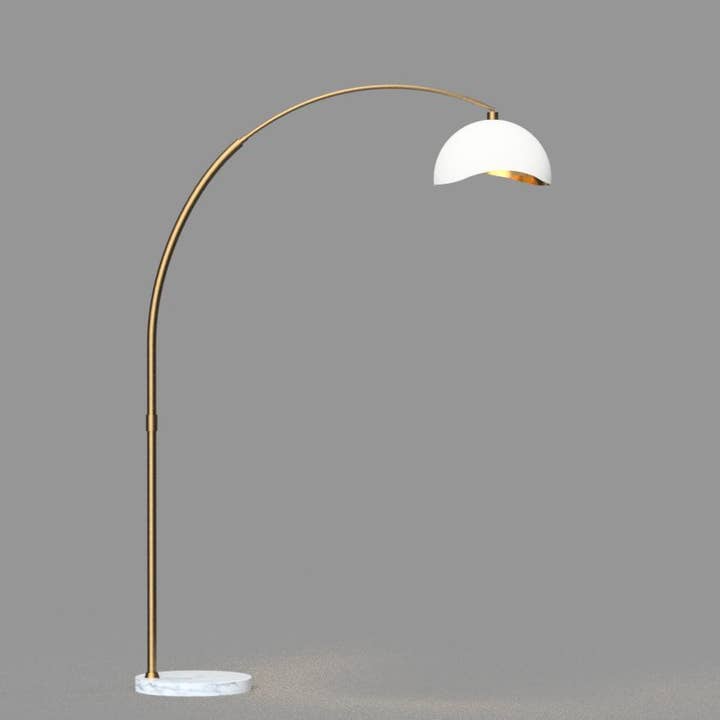 Nova of California - Wholesale Floor Lamp - Arc Floor Lamp Brass 92" Luna Bella White Shade Marble2