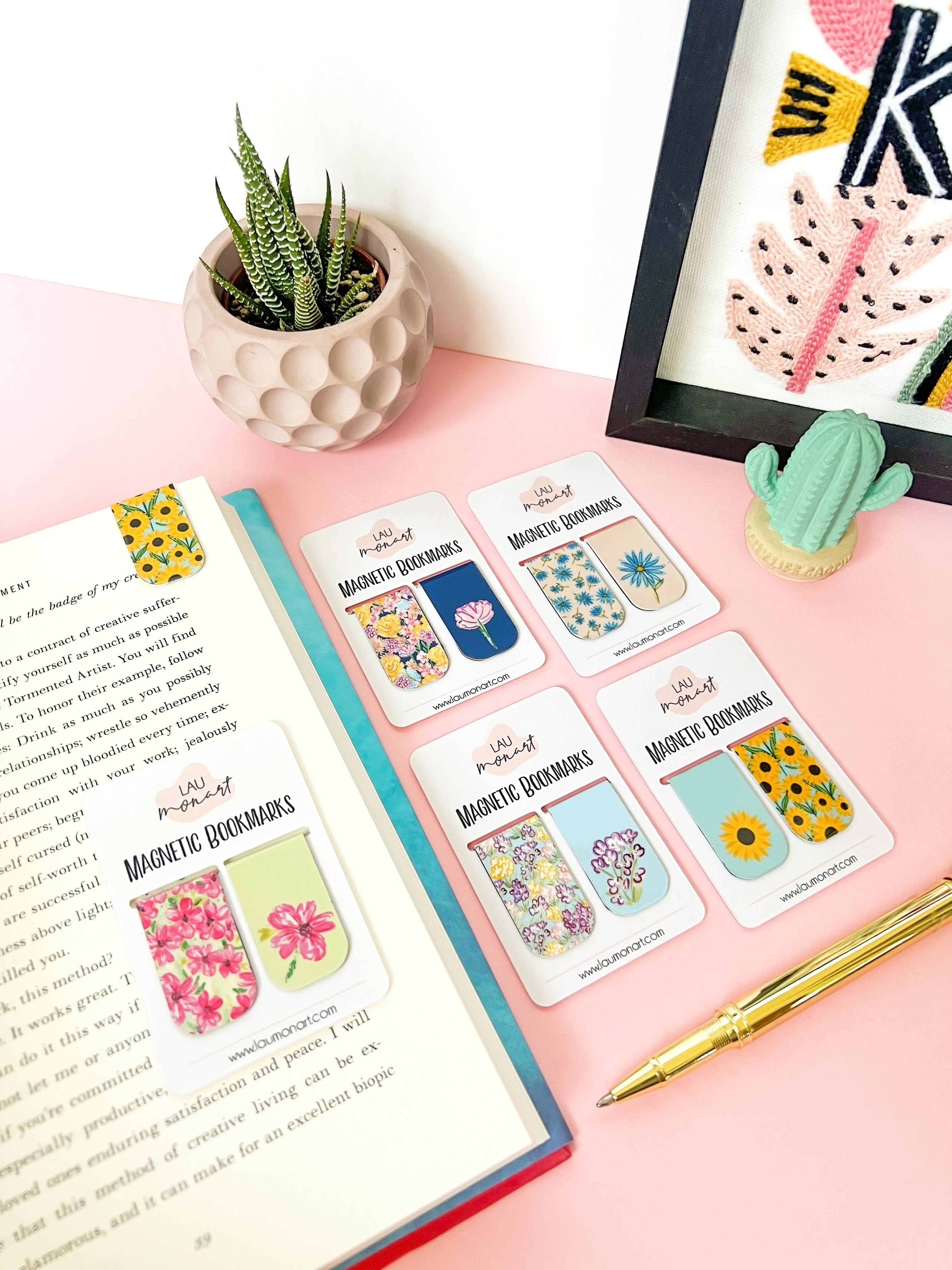 Lau Monart - Wholesale Bookmark - Little Blue Flowers Watercolor Magnetic Bookmarks2