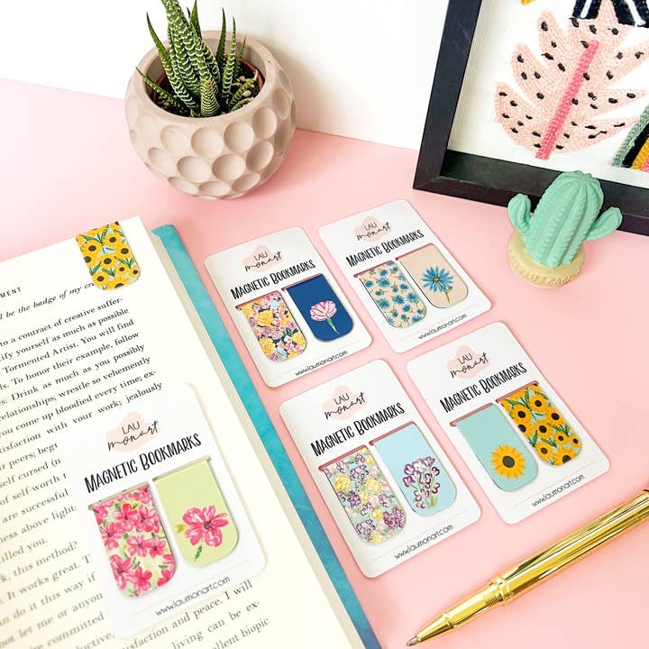 Lau Monart - Wholesale Bookmark - Little Blue Flowers Watercolor Magnetic Bookmarks2