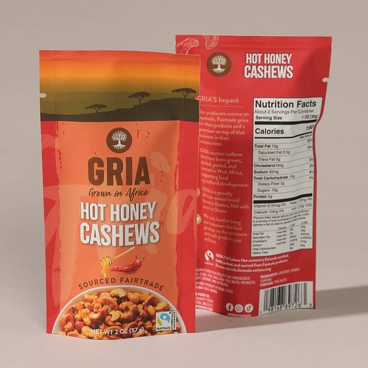 Hot Honey Fairtrade Cashews (2 oz) for wholesale by GRIA Food Co.