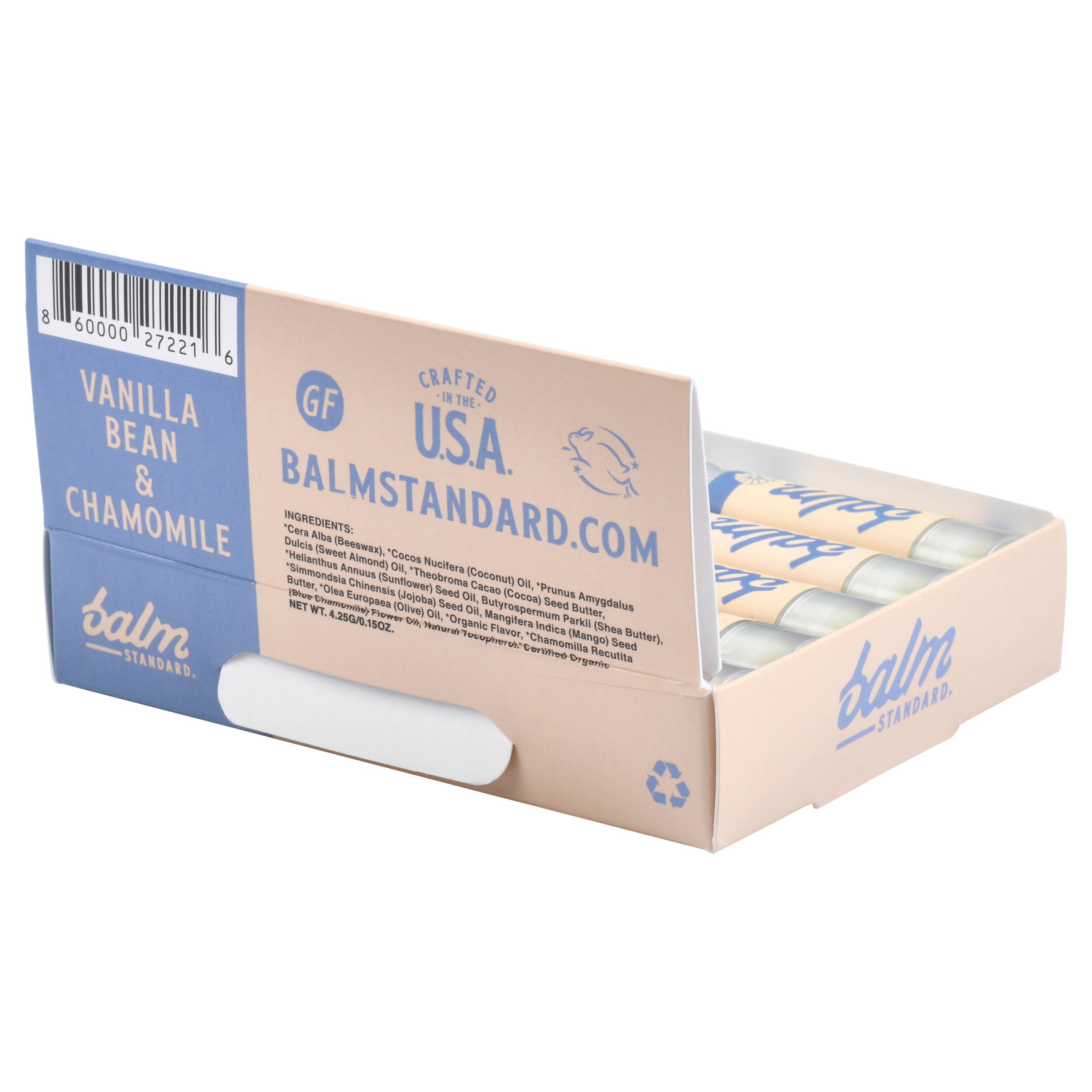 Balm Standard - Vendita all'ingrosso Burro di cacao - Balsamo labbra alla vaniglia e camomilla blu, confezione da 20 unità2