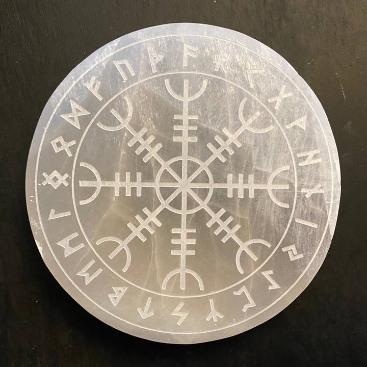 Zen and Meow - Wholesale Crystal Grid - Engraved Selenite Disc Helm of Awe