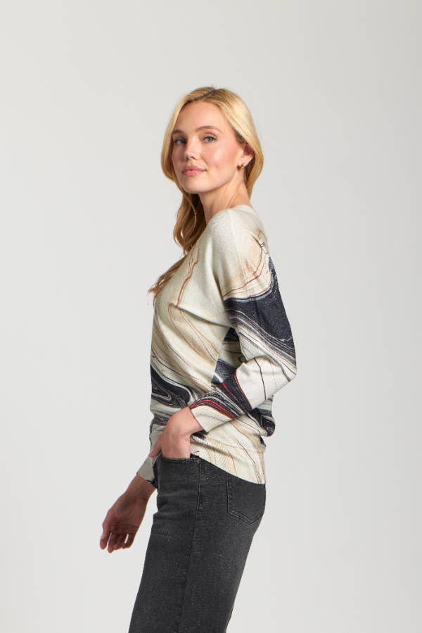 Sunset Marble Printed V-Neck Pullover - Dark Grey Multi for wholesale on Faire2