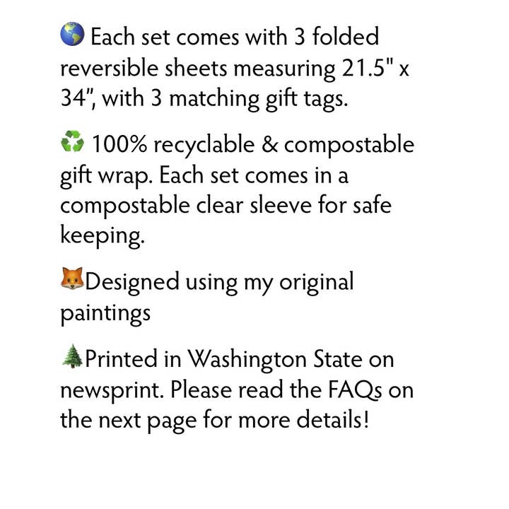 Jahna Vashti - Wholesale Flat Wrap - Eco Gift Wrap / Compostable & Recyclable! / 3 sheets plus gift tags9