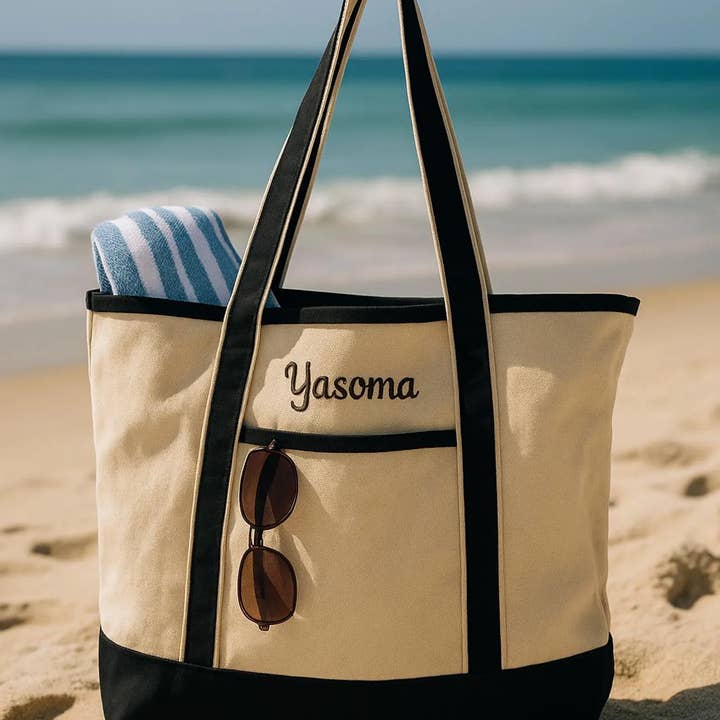 Embroidered Name Tote Bags Mothers Day Gifts Brides Beachbag for wholesale by Snazzy Living