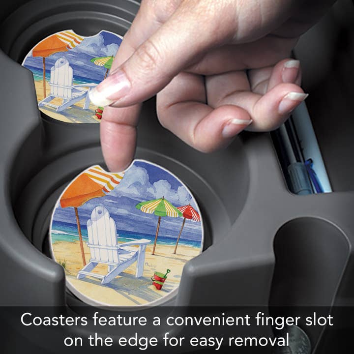 CounterArt/Highland Home/Thirstystone/CoasterStone – wholesale Car coaster – unisex – Beach Umbrellas Absorbent Stone Car Coaster 1 Pk4