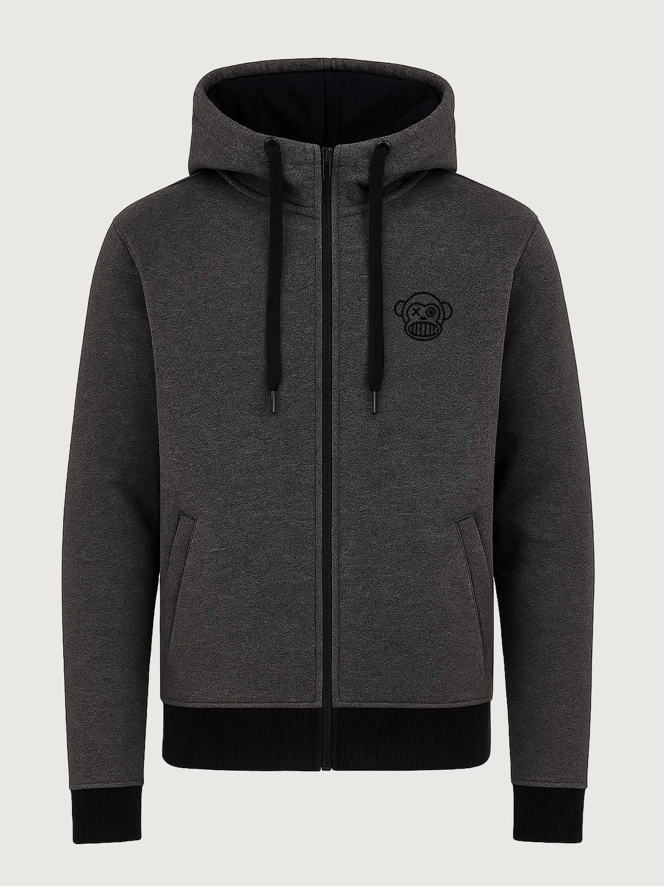 Chimp Zip-Up Hoodie by Loco Monky Dark Grey for wholesale on Faire1