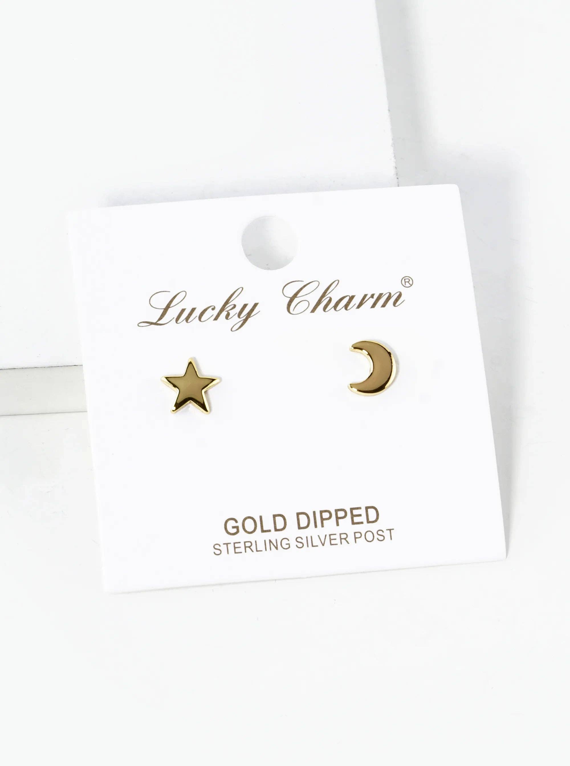 Wild Honey - Wholesale Stud/Post Earrings - 18K Gold Dipped Star And Moon Brass Stud Earrings1