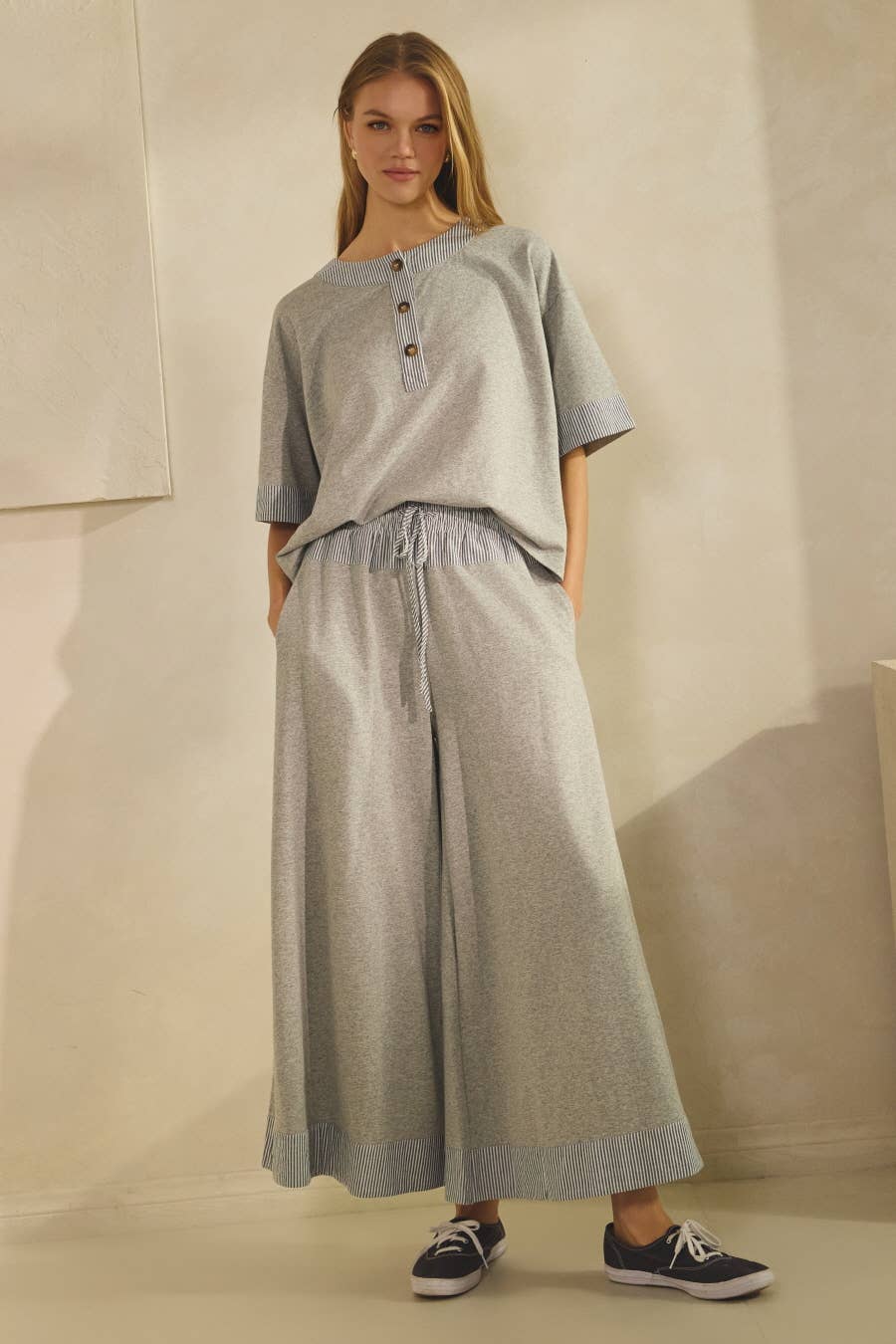 Oddi - Wholesale Top & Pant Set (NOT Loungewear) - Women's - Contrast-trim Henley Top And Pants Set7